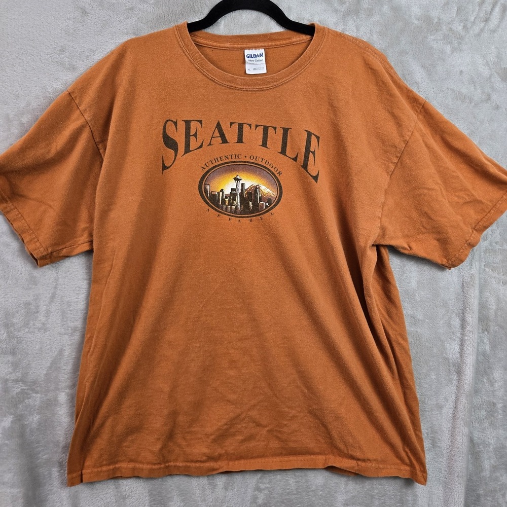 Gildan Seattle Washington Mt Rainier T Shirt Mens XL Orange Ultra Cotton Tee